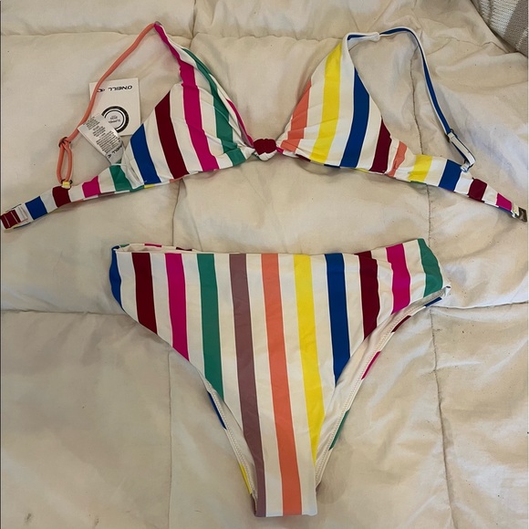 O’Niell Striped Bikini Top & Bottom - Picture 1 of 4